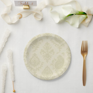 Plato De Papel Boda floral crema y dorado
