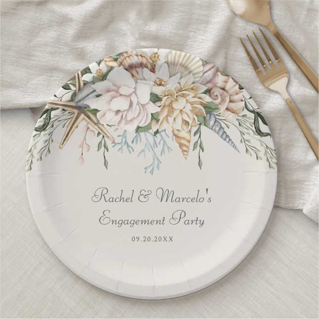 Plato De Papel Boda Floral de Beach Seashells (Subido por el creador)