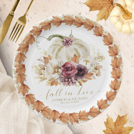 Plato De Papel Boda Floral de Calabaza Enamorada