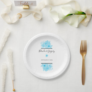 Plato De Papel Boda floral de color azul