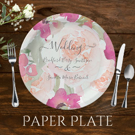 Plato De Papel Boda floral de color de frambuesa Rubor rosa