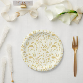 Plato De Papel Boda floral de crema y oro