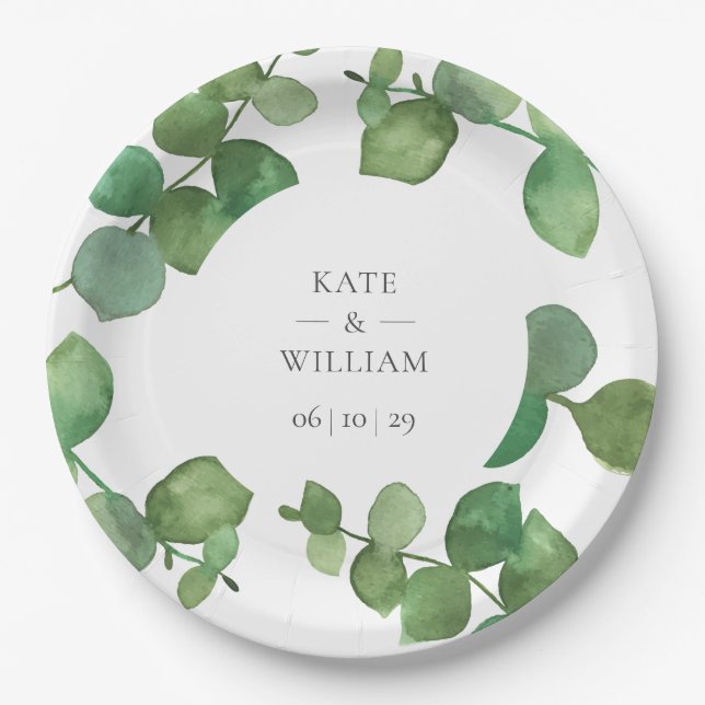 Plato De Papel Boda floral de eucalipto boho (Anverso)