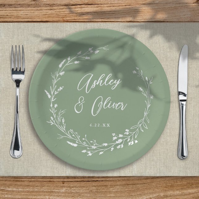 Plato De Papel Boda floral de flores silvestres rusas Boho Sage G (Subido por el creador)