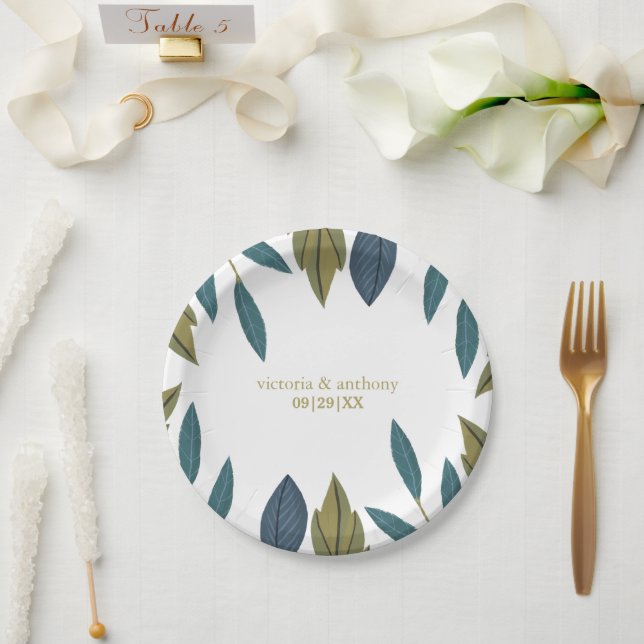 Plato De Papel Boda floral de hojas rusas (Boda)