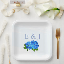 Plato De Papel Boda floral de Hortensia Azul