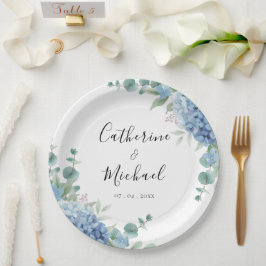 Plato De Papel Boda floral de Hortensia Azul