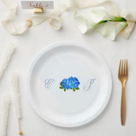 Plato De Papel Boda floral de Hortensia Azul