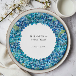 Plato De Papel Boda floral de hortensias azules modernas elegante