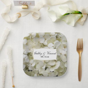 Plato De Papel Boda floral de Hydrangea blanca