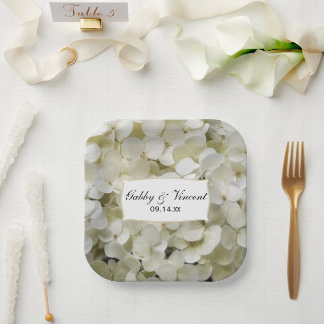Plato De Papel Boda floral de Hydrangea blanca (Boda)
