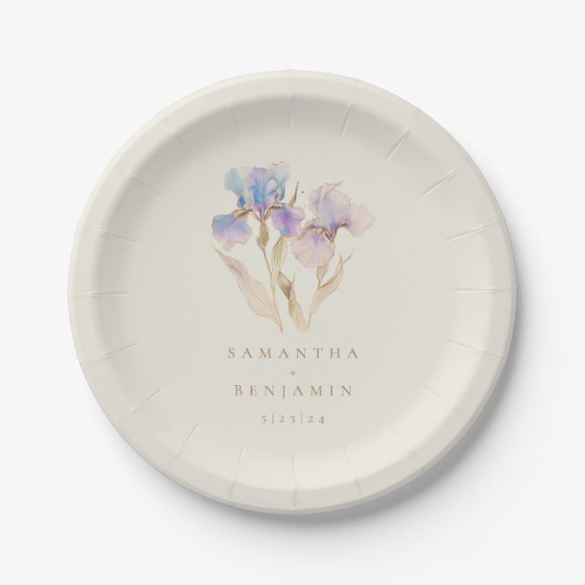 Plato De Papel Boda floral de iris elegante (Anverso)