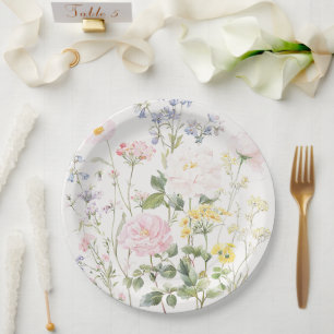 Plato De Papel Boda floral de jardín elegante con acuarela