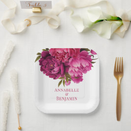 Plato De Papel Boda floral de la peonía magenta