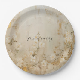 Plato De Papel Boda floral de oro blanco crema romántica