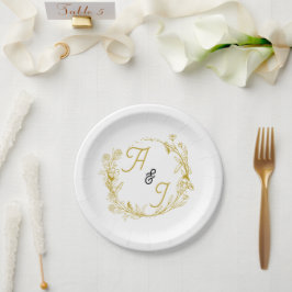 Plato De Papel Boda floral de oro editable