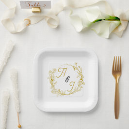 Plato De Papel Boda floral de oro editable