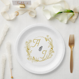 Plato De Papel Boda floral de oro editable