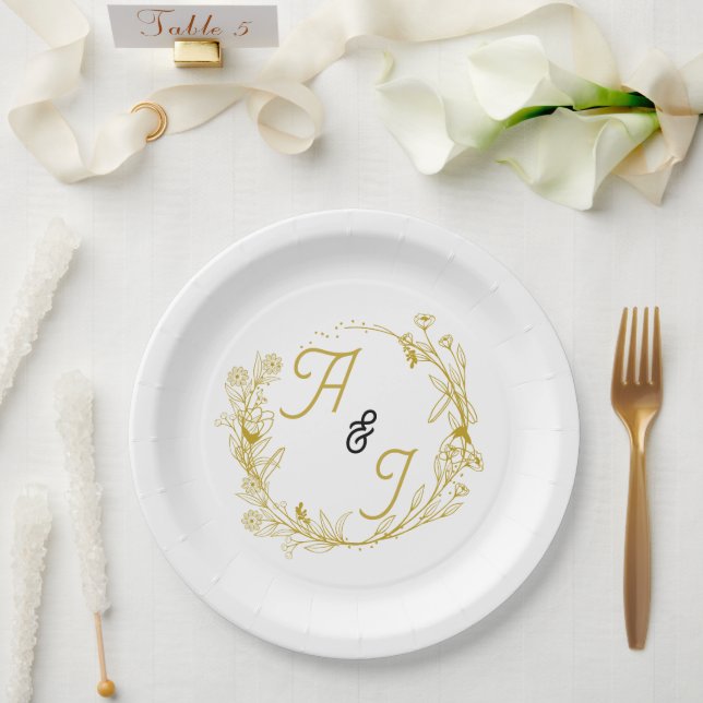 Plato De Papel Boda floral de oro editable  (Boda)