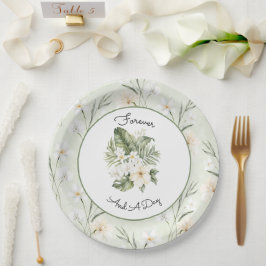 Plato De Papel Boda floral de orquídea hibisco crema blanca menta
