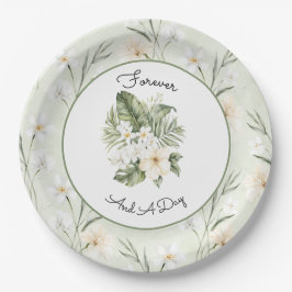 Plato De Papel Boda floral de orquídea hibisco crema blanca menta