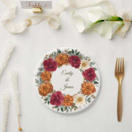 Plato De Papel Boda floral de otoño rústico personalizado