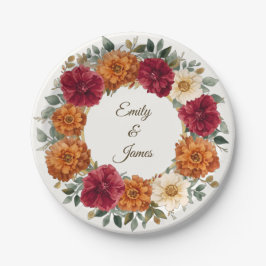 Plato De Papel Boda floral de otoño rústico personalizado