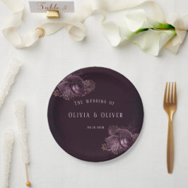 Plato De Papel Boda floral de peones de oro morado y Rosa