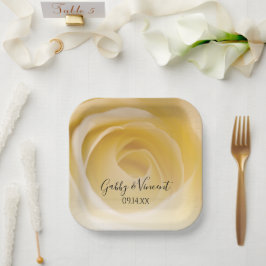 Plato De Papel Boda Floral de rosa blanca