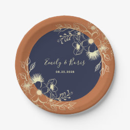 Plato De Papel Boda floral de terracota navy