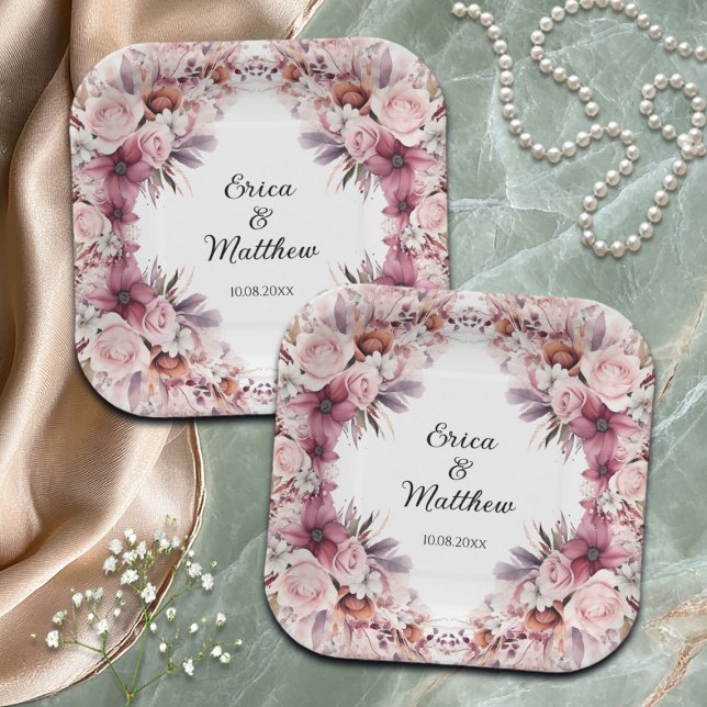 Plato De Papel Boda Floral Dusty Pink Boho (Subido por el creador)
