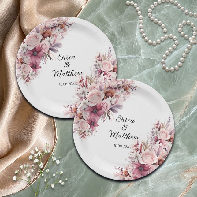 Plato De Papel Boda Floral Dusty Pink Boho (Subido por el creador)