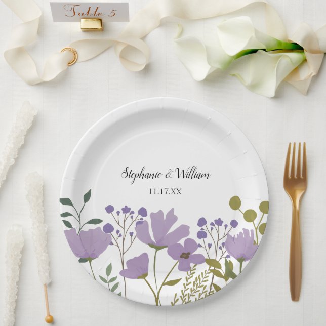 Plato De Papel Boda floral Dusty Purple Spring Personalizado (Boda)