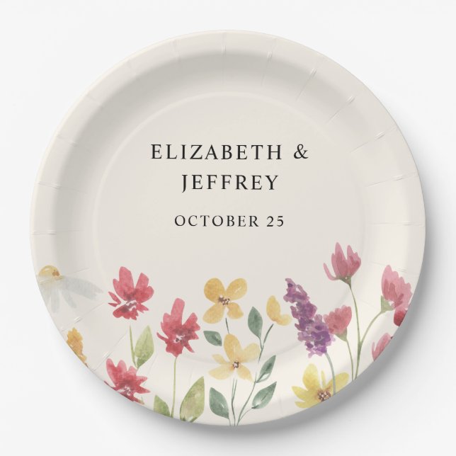 Plato De Papel Boda Floral Elegante Boho Summer Wildflowers (Anverso)