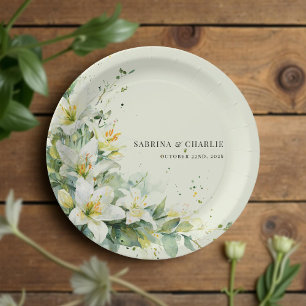 Plato De Papel Boda floral elegante de lirio del valle verde salv