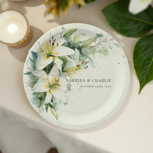 Plato De Papel Boda floral elegante de lirio del valle verde salv