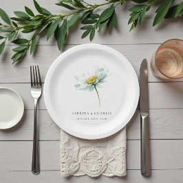 Plato De Papel Boda floral elegante de margarita acuarela