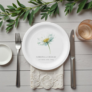Plato De Papel Boda floral elegante de margarita acuarela