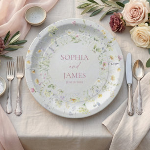 Plato De Papel Boda Floral Flores Silvestres Elegantes