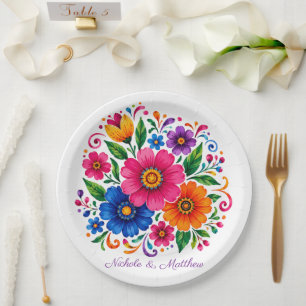 Plato De Papel Boda Floral Mexicana Colorida
