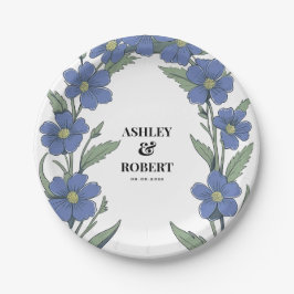 Plato De Papel Boda floral moderna azul pervinca