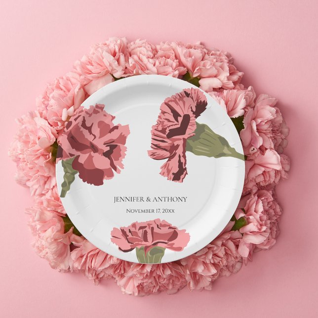 Plato De Papel Boda floral moderno Pink Carnations de lujo (Subido por el creador)