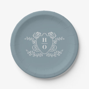 Plato De Papel Boda Floral Monograma Cresta Vintage