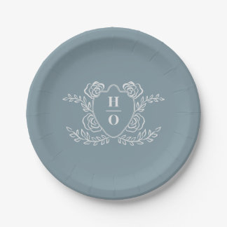 Plato De Papel Boda Floral Monograma Cresta Vintage