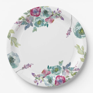 Plato De Papel Boda floral Monogramado Mint & Mauve