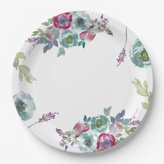 Plato De Papel Boda floral Monogramado Mint & Mauve (Anverso)