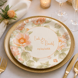 Plato De Papel Boda Floral Naranja