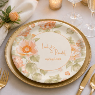 Plato De Papel Boda Floral Naranja
