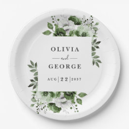 Plato De Papel Boda floral Olive Green Elegant Country