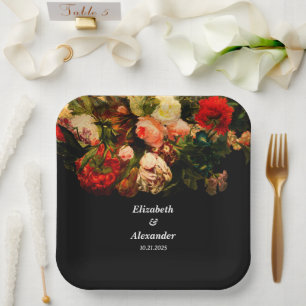 Plato De Papel Boda floral oscura romántica y elegante